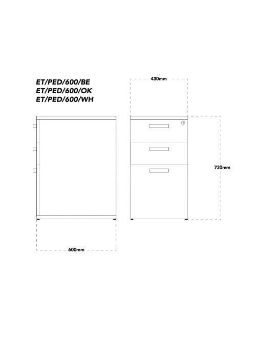 White Desk High Pedestal 600mm Deep Aspire ET/PED/600/WH - enlarged view