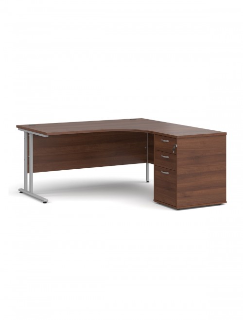 Righ Ergo Walnut Office Desk 1600mm Wide Maestro 25 and Desk High Pedestal EBS16RW by Dams - enlarged view