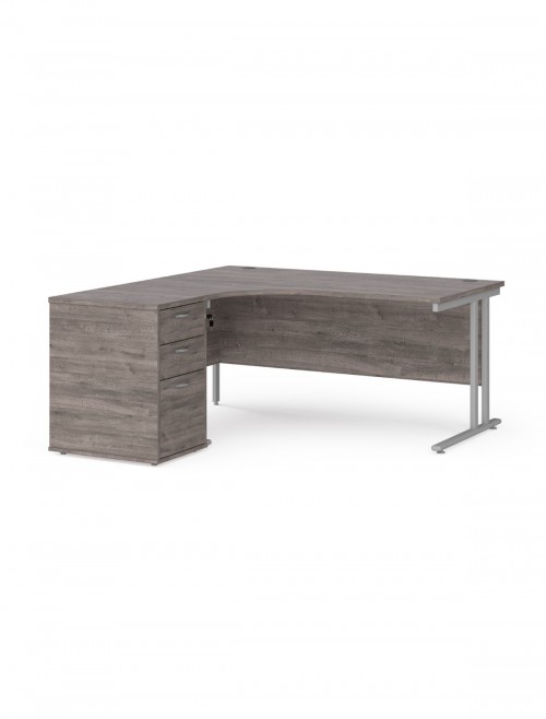 Left Ergo Grey Oak Office Desk 1600mm Wide Maestro 25 and Desk High Pedestal EBS16LGO by Dams - enlarged view