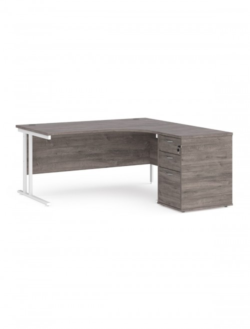 Right Ergo Grey Oak Office Desk 1600mm Wide Maestro 25 and Desk High Pedestal EBWH16RGO by Dams - enlarged view
