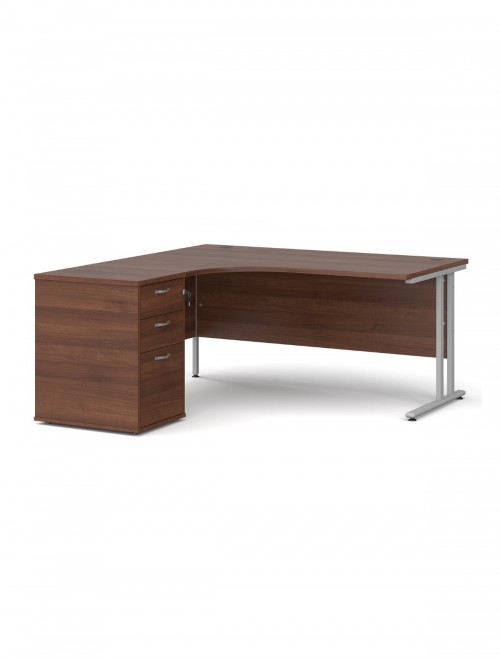 Left Ergo Walnut Office Desk 1600mm Wide Maestro 25 and Desk High Pedestal EBS16LW by Dams - enlarged view
