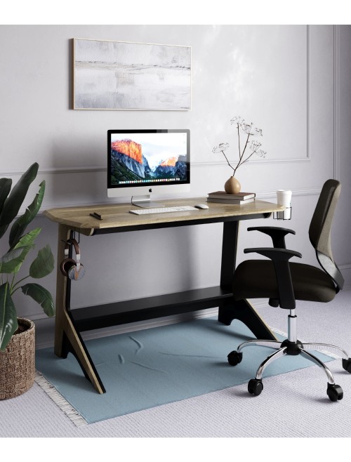 Home Office Desk Oak and Black Jersey Computer Desk AW3622 by Alphason - enlarged view