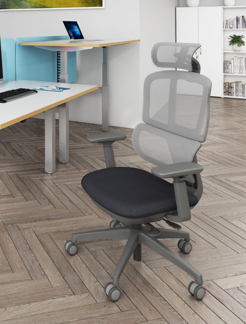 Mesh Office Chair Grey Shelby Operator Chair with Headrest SHL301K2-G by Dams