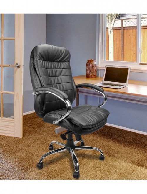 Office Chair Black Leather Faced Santiago Executive Armchair DPA618KTAG/LBK by Eliza Tinsley