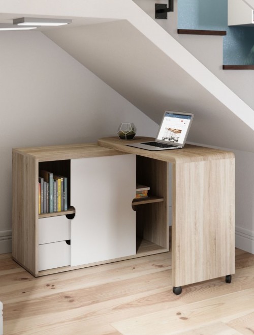 Home Office Desks Pivot Cupboard Desk Sonoma Oak 7700007 by Teknik - enlarged view