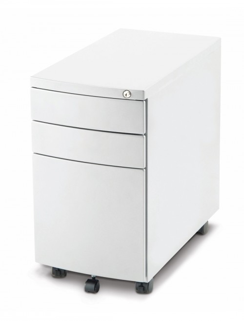 Office Storage 3 Drawer Slimline Steel Mobile Pedestal White I000906 by Dynamic - enlarged view