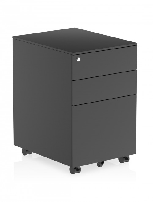 Office Storage 3 Drawer Steel Mobile Pedestal Black I004296 by Dynamic - enlarged view