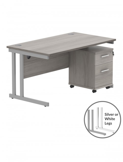 TC Core 1400mm Straight Desk Alaskan Grey Oak and Mobile Pedestal Bundle COREBUNDU1480GOAKSV2 - enlarged view