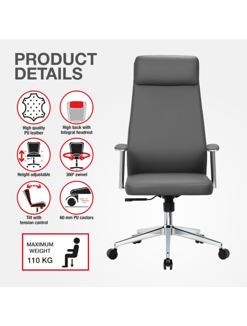 Office Chair Grey York Faux Leather Executive Chair CH-YOR-GRY - enlarged view