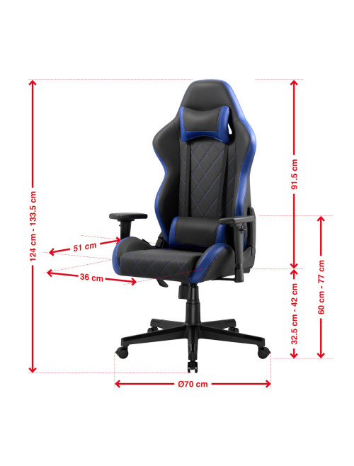 Gaming Chair Monaco Black and Blue Faux Leather Racing Chair CH-MON-BLU - enlarged view