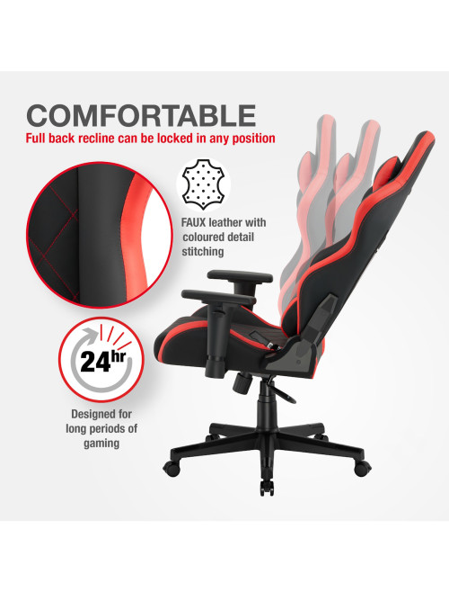 Gaming Chair Monaco Black and Red Faux Leather Racing Chair CH-MON-RED - enlarged view