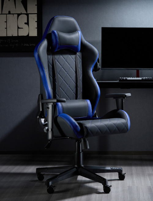 Gaming Chair Monaco Black and Blue Faux Leather Racing Chair CH-MON-BLU - enlarged view