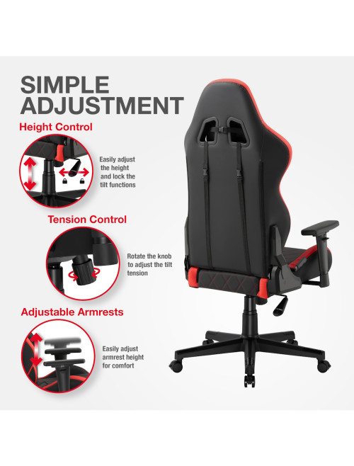 Gaming Chair Monaco Black and Red Faux Leather Racing Chair CH-MON-RED - enlarged view