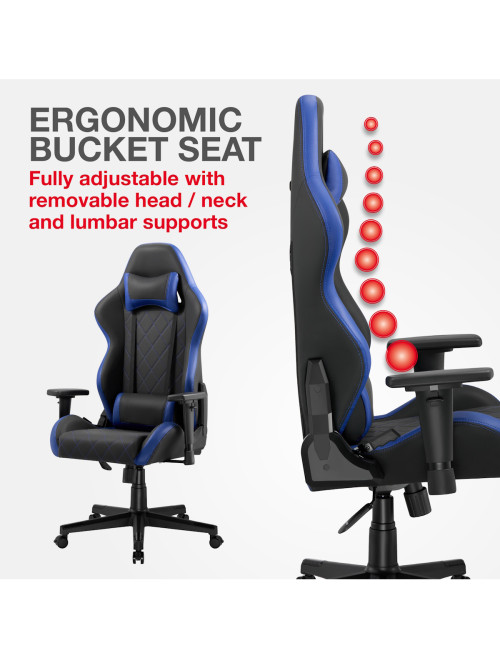 Gaming Chair Monaco Black and Blue Faux Leather Racing Chair CH-MON-BLU - enlarged view