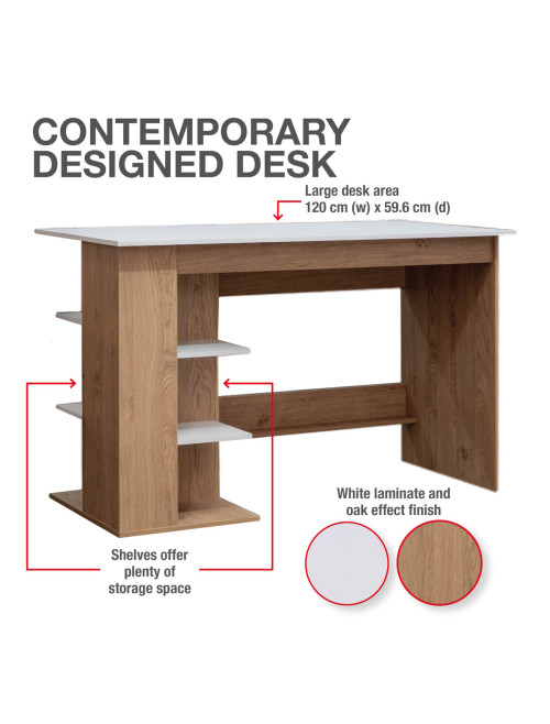 Home Office Desk White and Oak Milan Computer Desk DSK-MIL-OW - enlarged view