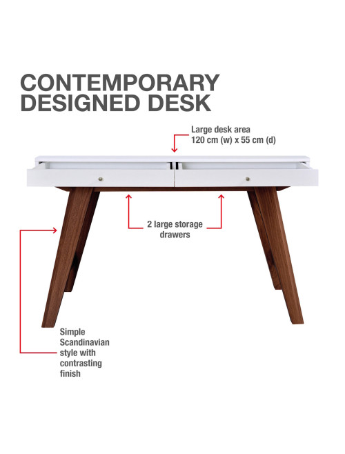 Home Office Desk White and Walnut Florence Computer Desk DSK-FLO-WW - enlarged view