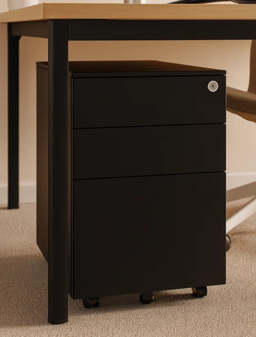 Office Storage 3 Drawer Base Mobile Steel Pedestal Black BMSP3DBLK