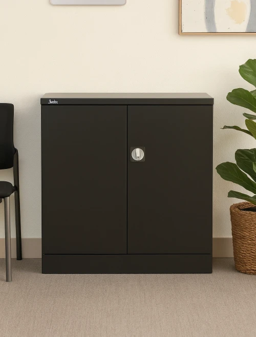 Office Storage Qube 2 Door Metal Office Cupboard Black 1020mm QC1BLK