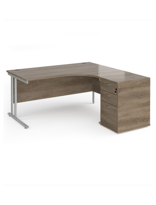 Right Ergo Nebraska Oak Office Desk 1600mm Wide Maestro 25 and Desk High Pedestal EBS16RNO by Dams