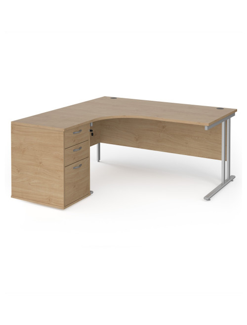 Left Ergo Kendal Oak Office Desk 1600mm Wide Maestro 25 and Desk High Pedestal EBS16LKO by Dams
