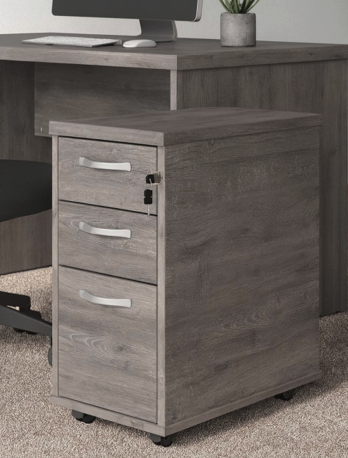 Slim Line Grey Oak Mobile Pedestal 3 drawer TNMPGO