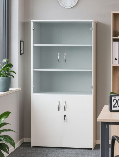 1790mm High White Combination Unit R1790COMWH with Upper Glass Doors