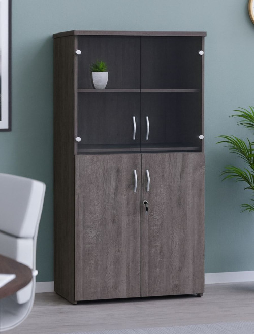 1440mm High Grey Oak Combination Unit R1440COMGO with Upper Glass Doors