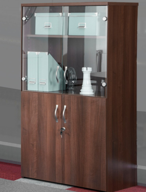 1440mm High Walnut Combination Unit R1440COMW with Upper Glass Doors