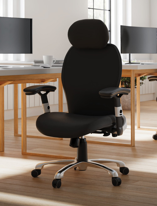 Heavy Duty Ergo 24hr 24 Stone Luxury Executive PU Office Chair Black ERGO/PU/BK