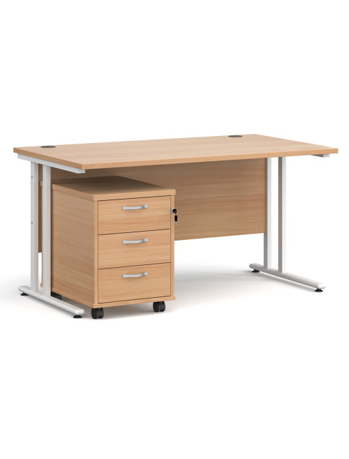Beech Office Desk 1400mm Maestro and 3 Drawer Storage Pedestal Bundle SBS314B by Dams - enlarged view