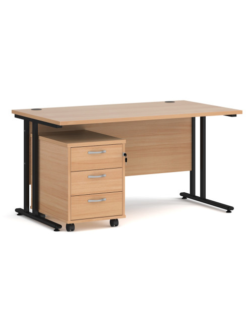 Beech Office Desk 1400mm Maestro and 3 Drawer Storage Pedestal Bundle SBS314B by Dams - enlarged view
